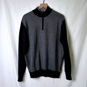 Joseph A Bank Mens Elbow Patch Cotton Cashmere 1/4 Zip Sweater Size L Black Gray